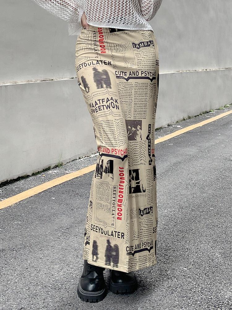 Stylish Work Outfits, Outfit Summer Ideas Newspaper Printed Maxi Skirt Stylish Work Outfits, Outfit Summer Ideas Newspaper Printed Maxi Skirt