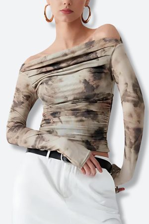 Stylish Work Outfits, Outfit Summer Ideas Off Shoulder Ruched Mesh Top