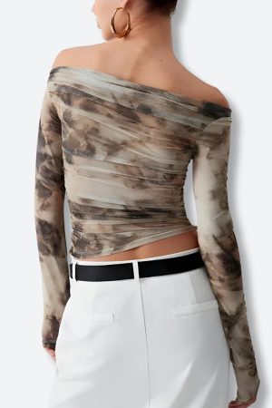 Stylish Work Outfits, Outfit Summer Ideas Off Shoulder Ruched Mesh Top