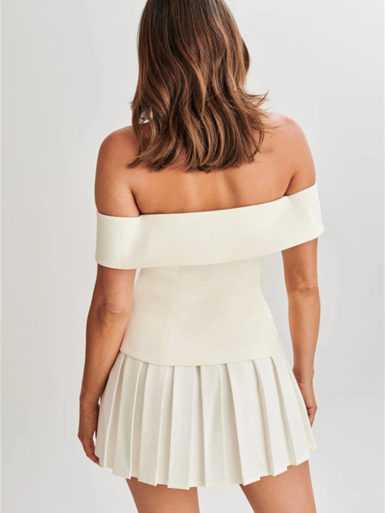 Stylish Work Outfits, Outfit Summer Ideas Off Shoulder Top & Pleated Mini Skirt Two Piece Set Stylish Work Outfits, Outfit Summer Ideas Off Shoulder Top & Pleated Mini Skirt Two Piece Set