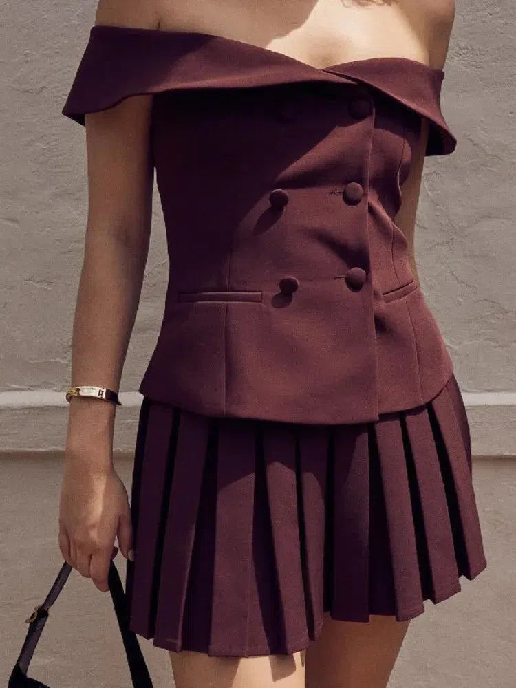 Stylish Work Outfits, Outfit Summer Ideas Off Shoulder Top & Pleated Mini Skirt Two Piece Set Stylish Work Outfits, Outfit Summer Ideas Off Shoulder Top & Pleated Mini Skirt Two Piece Set