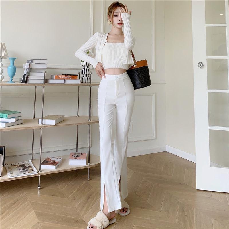 Stylish Work Outfits, Outfit Summer Ideas Old Money Hem Split Pants Stylish Work Outfits, Outfit Summer Ideas Old Money Hem Split Pants