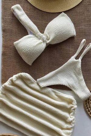 Stylish Work Outfits, Outfit Summer Ideas One Shoulder Cut Out Three Piece Bikini Set