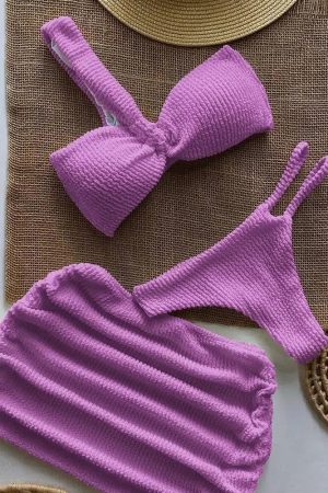 Stylish Work Outfits, Outfit Summer Ideas One Shoulder Cut Out Three Piece Bikini Set