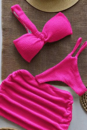 Stylish Work Outfits, Outfit Summer Ideas One Shoulder Cut Out Three Piece Bikini Set