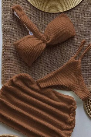 Stylish Work Outfits, Outfit Summer Ideas One Shoulder Cut Out Three Piece Bikini Set