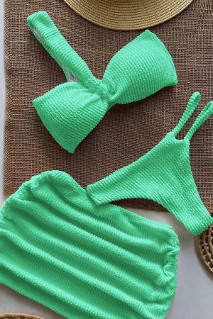 Stylish Work Outfits, Outfit Summer Ideas One Shoulder Cut Out Three Piece Bikini Set