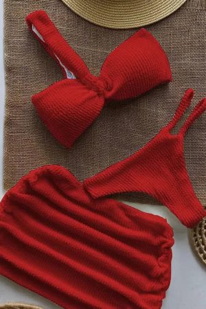 Stylish Work Outfits, Outfit Summer Ideas One Shoulder Cut Out Three Piece Bikini Set