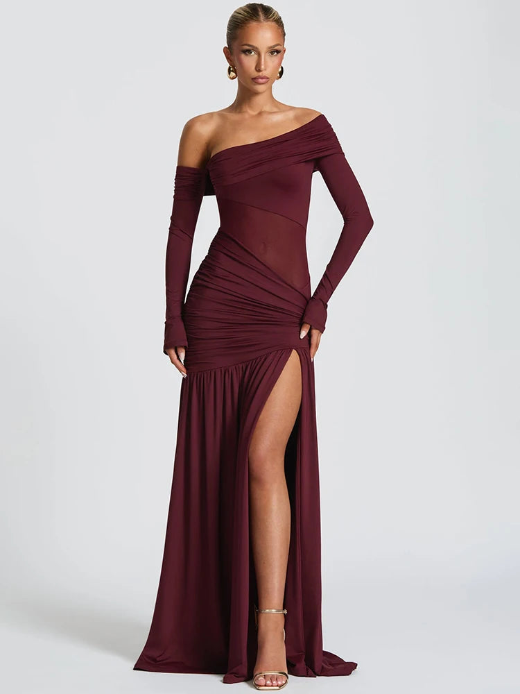 Stylish Work Outfits, Outfit Summer Ideas One Shoulder High Slit Maxi Dress