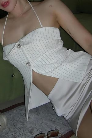 Stylish Work Outfits, Outfit Summer Ideas Open Front Striped Shirt Top