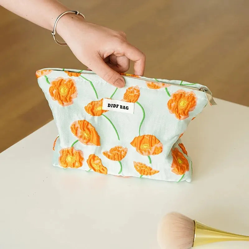 Stylish Work Outfits, Outfit Summer Ideas Orange Flowers Makeup Bag