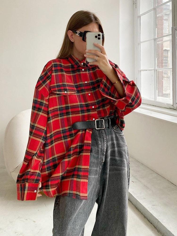 Stylish Work Outfits, Outfit Summer Ideas Oversized Plaid Shirt