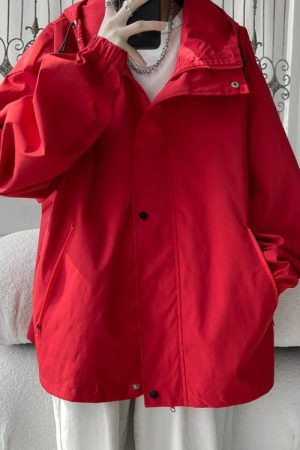 Stylish Work Outfits, Outfit Summer Ideas Oversized Windbreaker Hooded Jacket