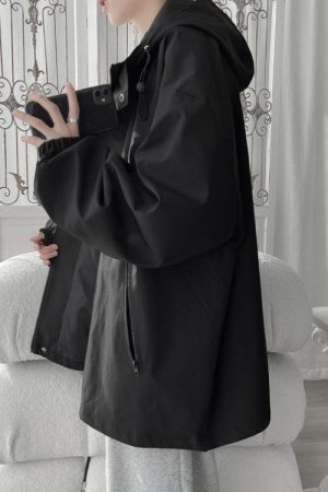 Stylish Work Outfits, Outfit Summer Ideas Oversized Windbreaker Hooded Jacket