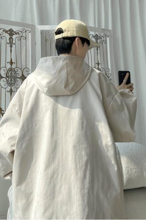 Stylish Work Outfits, Outfit Summer Ideas Oversized Windbreaker Hooded Jacket