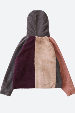 Stylish Work Outfits, Outfit Summer Ideas Patchwork Fluffy Hoodie Jacket