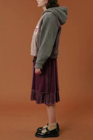 Stylish Work Outfits, Outfit Summer Ideas Patchwork Fluffy Hoodie Jacket