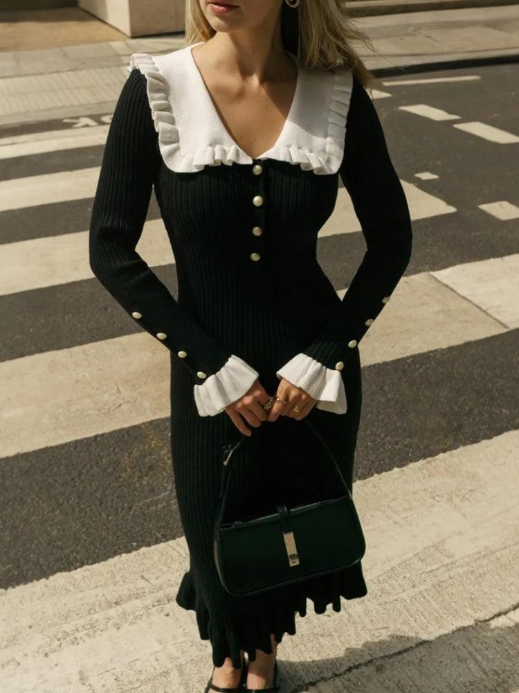 Stylish Work Outfits, Outfit Summer Ideas Peter Pan Collar Ribbed Midi Dress Stylish Work Outfits, Outfit Summer Ideas Peter Pan Collar Ribbed Midi Dress