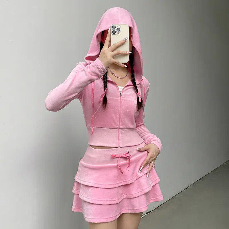 Stylish Work Outfits, Outfit Summer Ideas Pink Aesthetic Skirt & Hoodie Two Piece Set Stylish Work Outfits, Outfit Summer Ideas Pink Aesthetic Skirt & Hoodie Two Piece Set