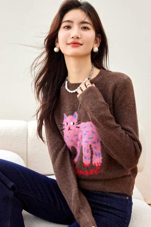 Stylish Work Outfits, Outfit Summer Ideas Pink Cat Sweater