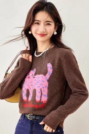Stylish Work Outfits, Outfit Summer Ideas Pink Cat Sweater
