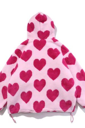Stylish Work Outfits, Outfit Summer Ideas Pink Heart Pattern Hooded Jacket