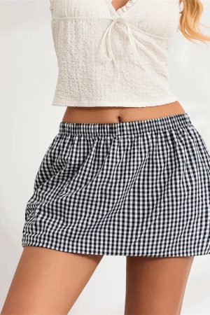 Stylish Work Outfits, Outfit Summer Ideas Plaid Bubble Mini Skirt