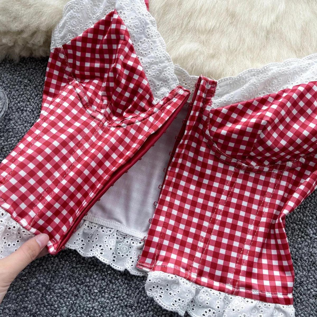 Stylish Work Outfits, Outfit Summer Ideas Plaid Bustier Crop Top Stylish Work Outfits, Outfit Summer Ideas Plaid Bustier Crop Top