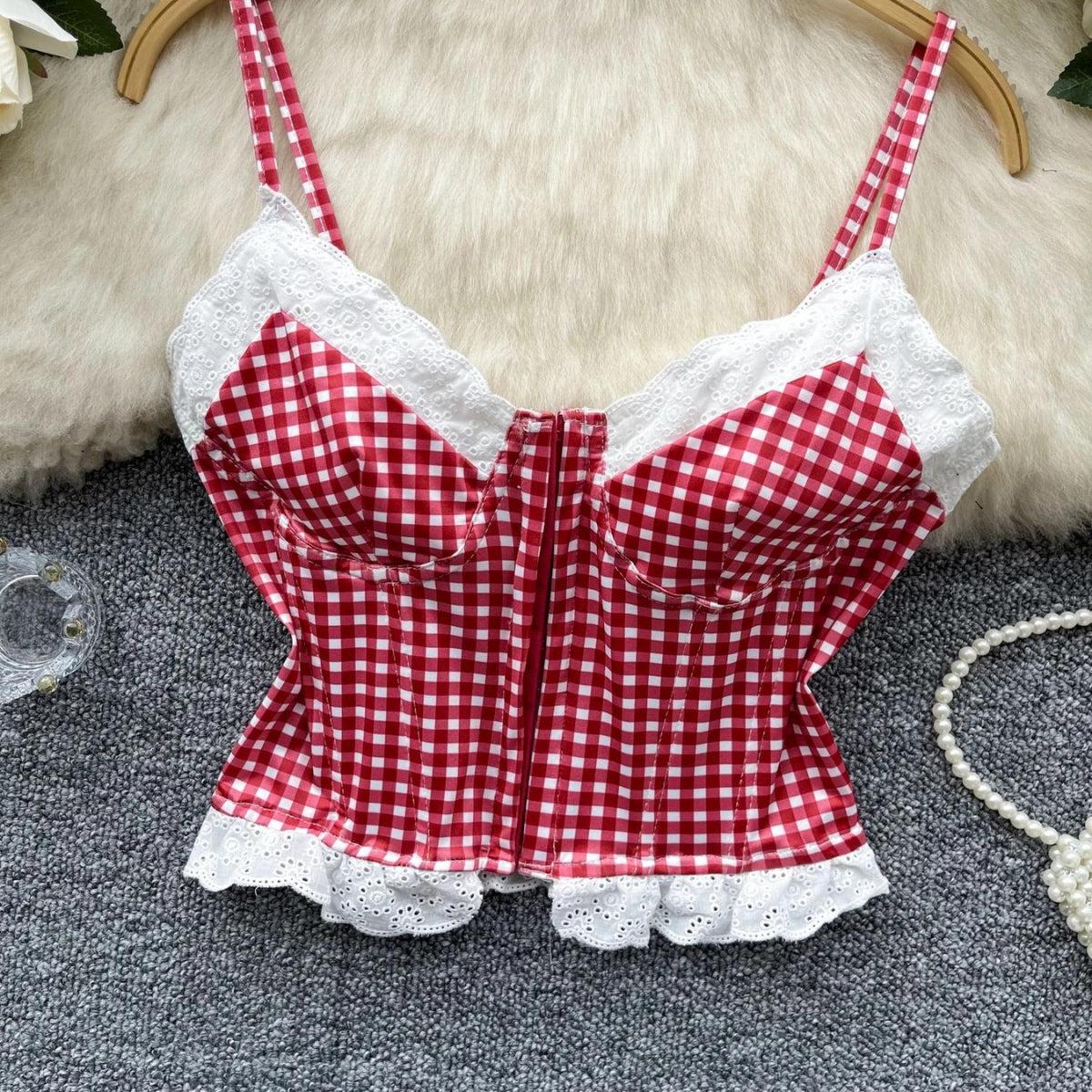 Stylish Work Outfits, Outfit Summer Ideas Plaid Bustier Crop Top Stylish Work Outfits, Outfit Summer Ideas Plaid Bustier Crop Top