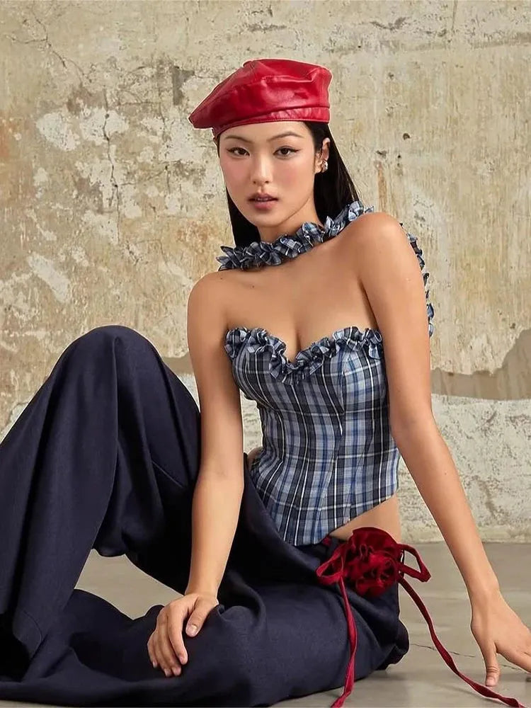 Stylish Work Outfits, Outfit Summer Ideas Plaid Corset Top Stylish Work Outfits, Outfit Summer Ideas Plaid Corset Top