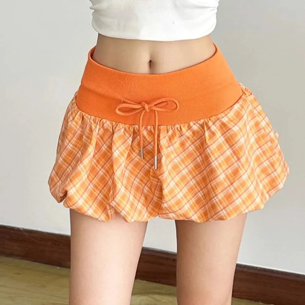 Stylish Work Outfits, Outfit Summer Ideas Plaid Drawstring Bubble Mini Skirt Stylish Work Outfits, Outfit Summer Ideas Plaid Drawstring Bubble Mini Skirt