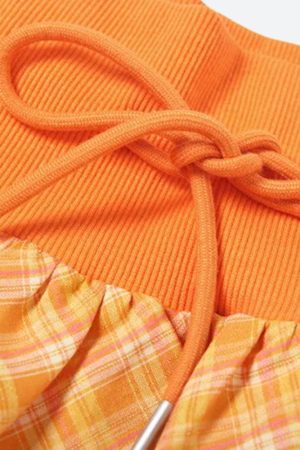 Stylish Work Outfits, Outfit Summer Ideas Plaid Drawstring Bubble Mini Skirt