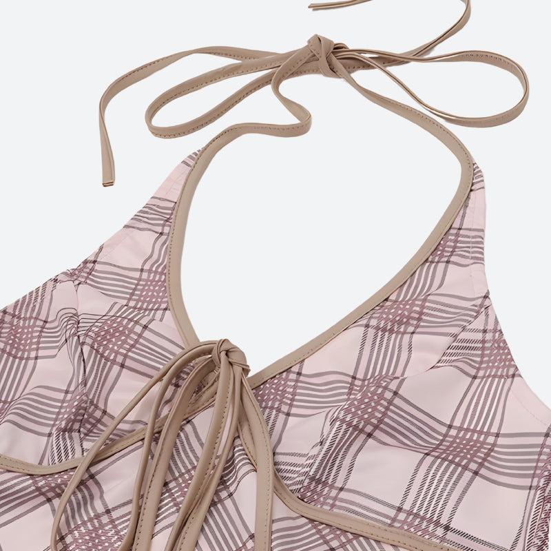 Stylish Work Outfits, Outfit Summer Ideas Plaid Halter Neck Pleated Mini Dress Stylish Work Outfits, Outfit Summer Ideas Plaid Halter Neck Pleated Mini Dress