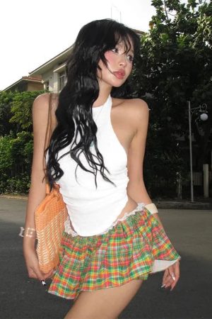 Stylish Work Outfits, Outfit Summer Ideas Plaid Mini Skort