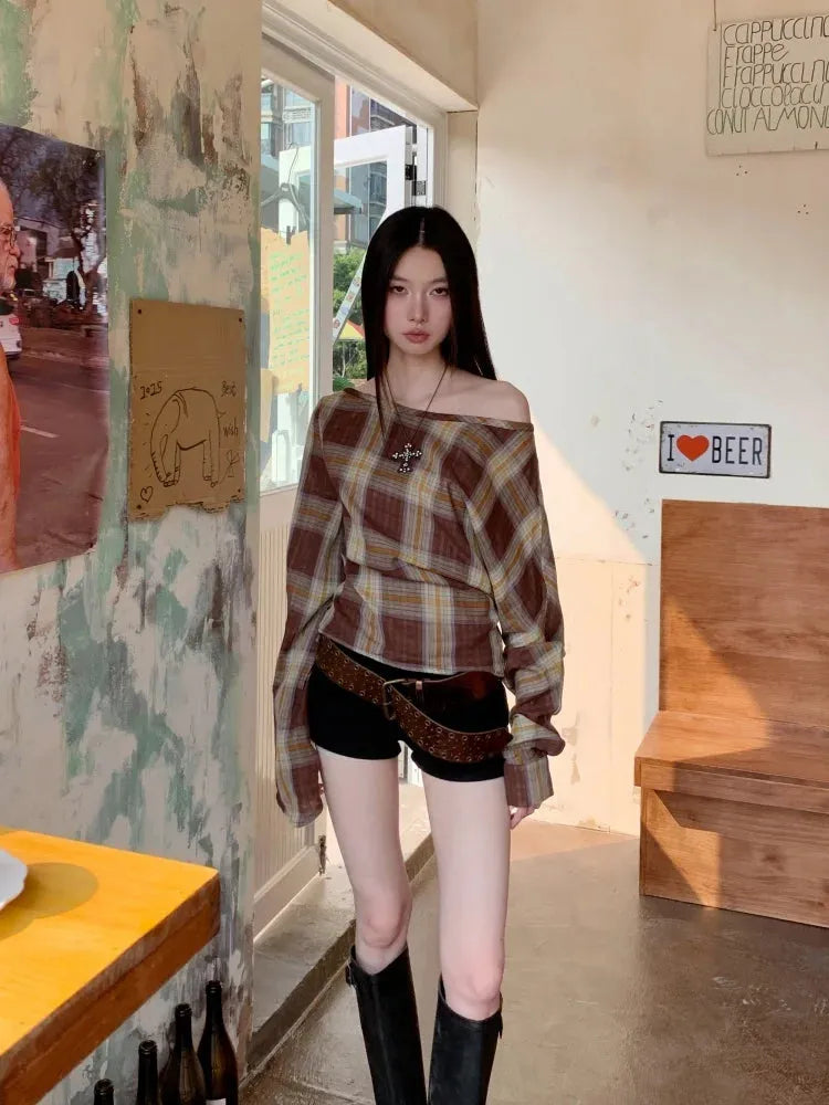 Stylish Work Outfits, Outfit Summer Ideas Plaid One Shoulder Top Stylish Work Outfits, Outfit Summer Ideas Plaid One Shoulder Top