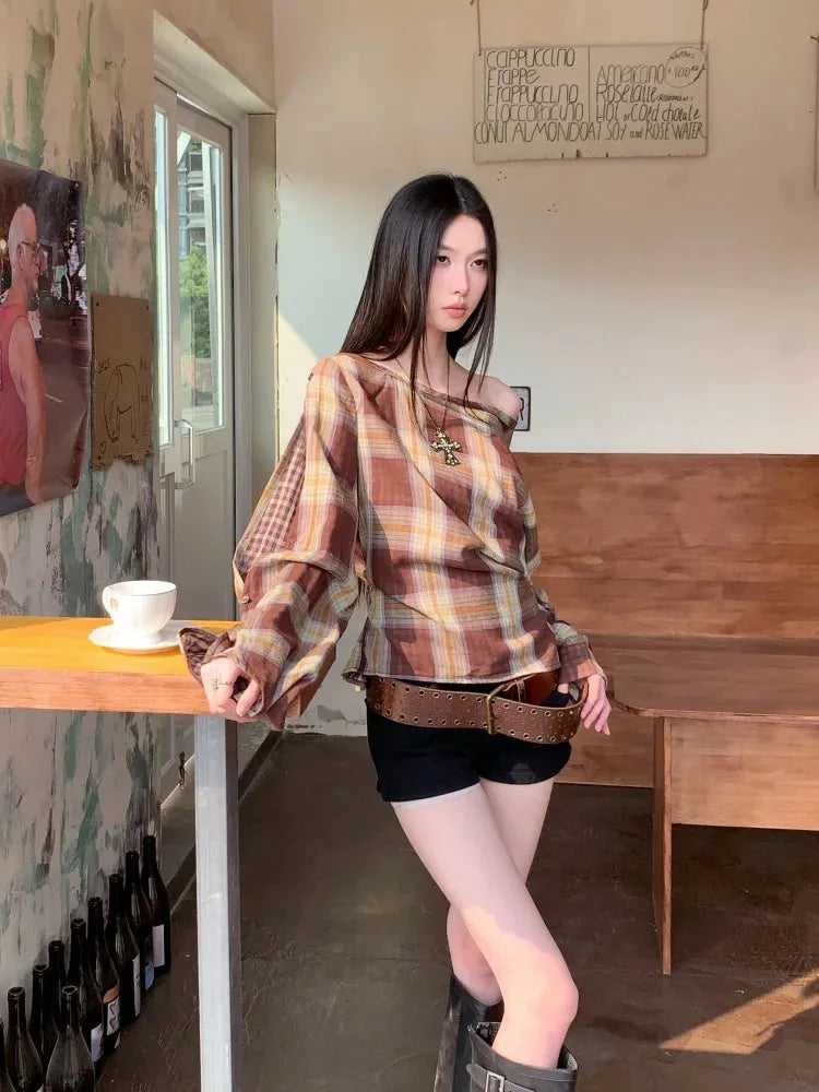 Stylish Work Outfits, Outfit Summer Ideas Plaid One Shoulder Top Stylish Work Outfits, Outfit Summer Ideas Plaid One Shoulder Top