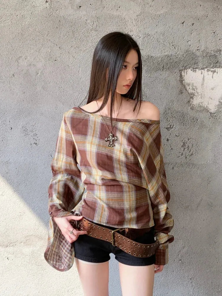 Stylish Work Outfits, Outfit Summer Ideas Plaid One Shoulder Top Stylish Work Outfits, Outfit Summer Ideas Plaid One Shoulder Top