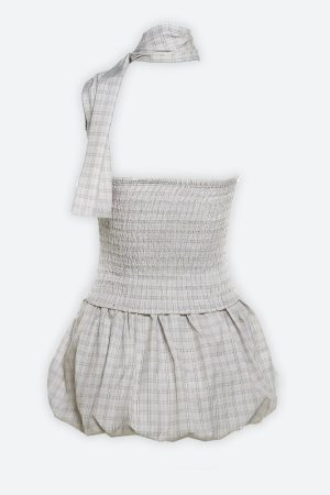 Stylish Work Outfits, Outfit Summer Ideas Plaid Ruched Top & Balloon Mini Skirt Two Piece Set