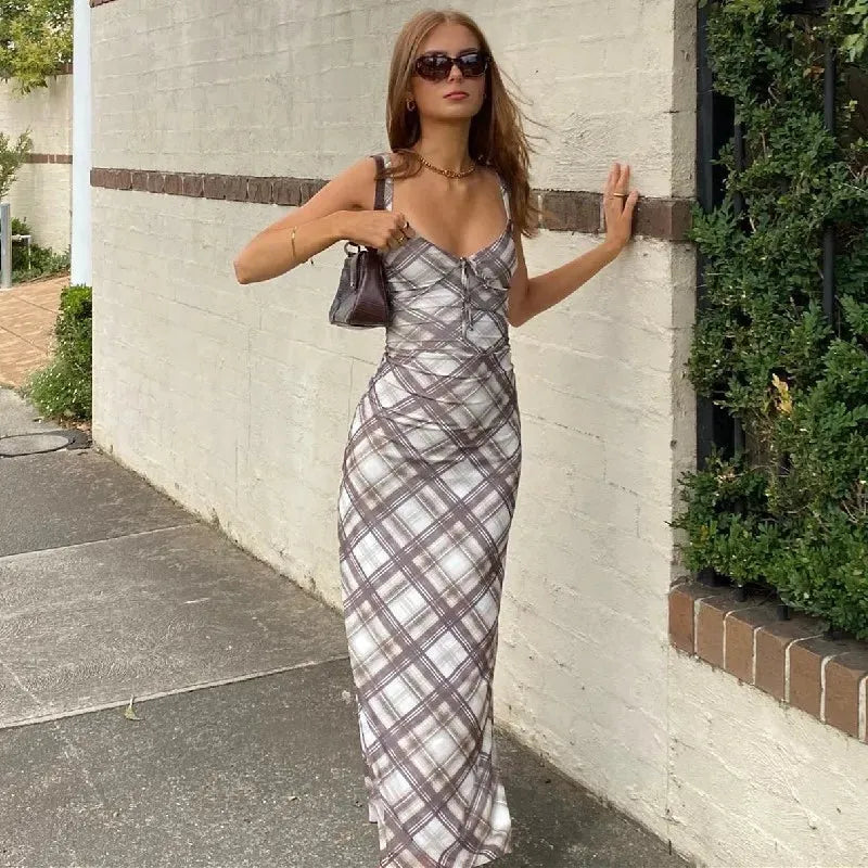 Stylish Work Outfits, Outfit Summer Ideas Plaid Slip Midi Dress Stylish Work Outfits, Outfit Summer Ideas Plaid Slip Midi Dress