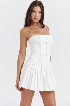 Stylish Work Outfits, Outfit Summer Ideas Pleated Corset Mini Dress