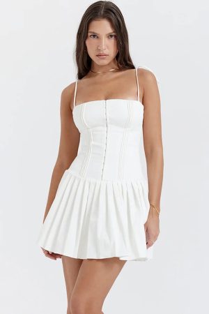 Stylish Work Outfits, Outfit Summer Ideas Pleated Corset Mini Dress