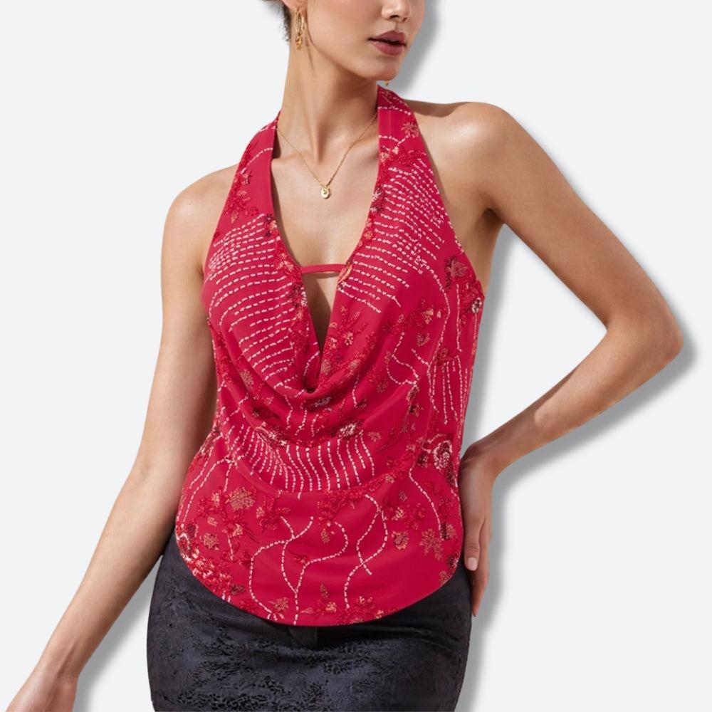 Stylish Work Outfits, Outfit Summer Ideas Plunge Neck Sequined Beaded Top Stylish Work Outfits, Outfit Summer Ideas Plunge Neck Sequined Beaded Top