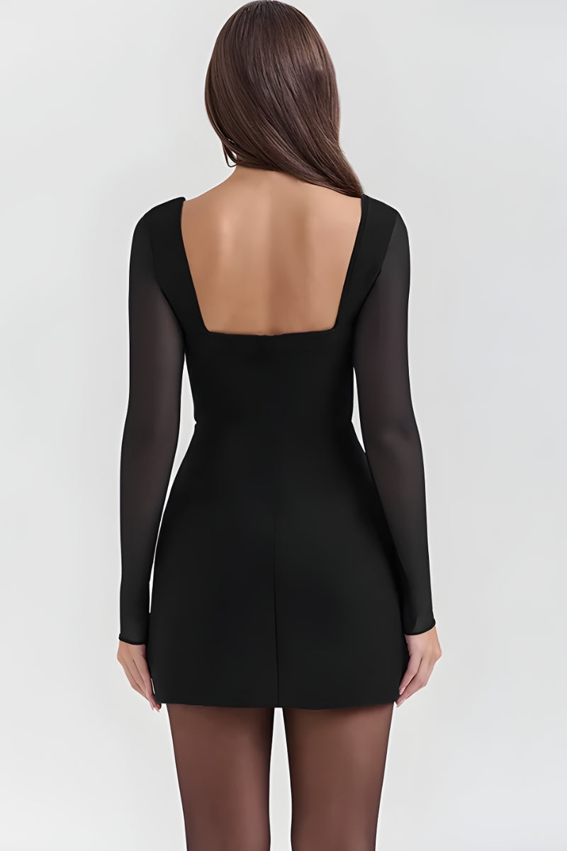 Stylish Work Outfits, Outfit Summer Ideas Plunge Neck Sheer Sleeve Mini Dress Stylish Work Outfits, Outfit Summer Ideas Plunge Neck Sheer Sleeve Mini Dress