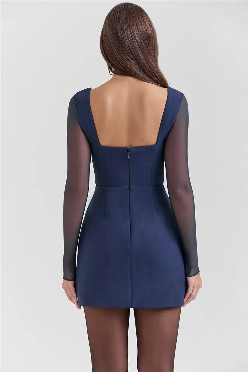 Stylish Work Outfits, Outfit Summer Ideas Plunge Neck Sheer Sleeve Mini Dress