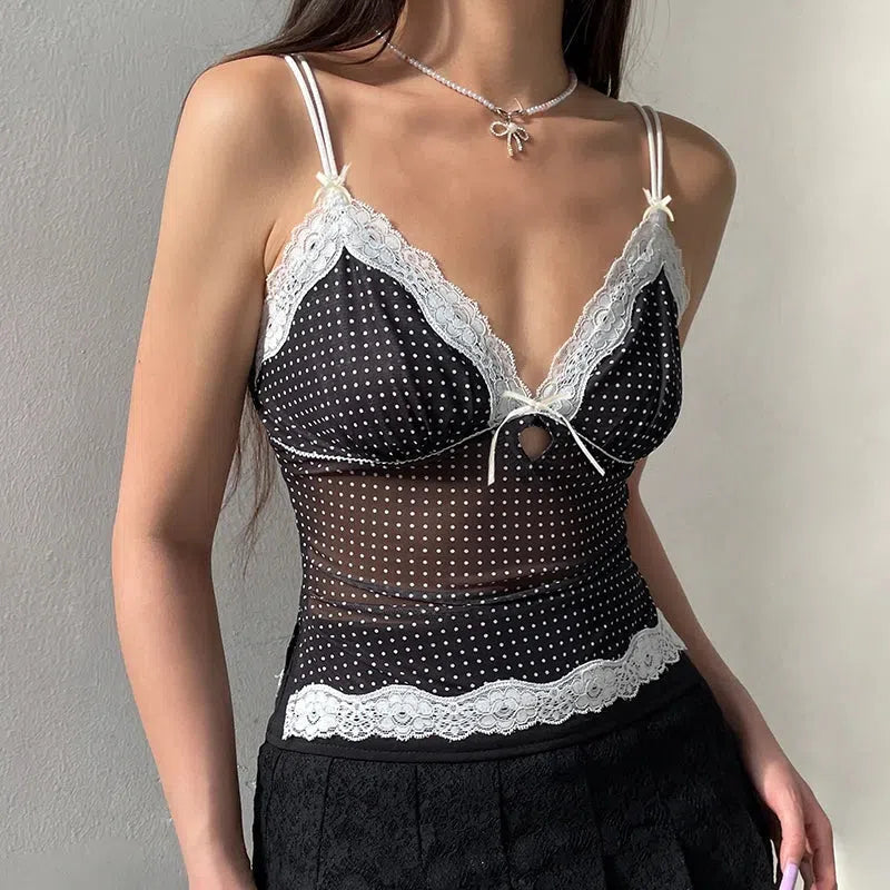 Stylish Work Outfits, Outfit Summer Ideas Polka Dot Mesh Top Stylish Work Outfits, Outfit Summer Ideas Polka Dot Mesh Top