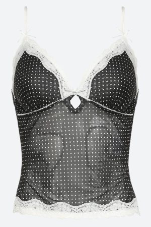 Stylish Work Outfits, Outfit Summer Ideas Polka Dot Mesh Top
