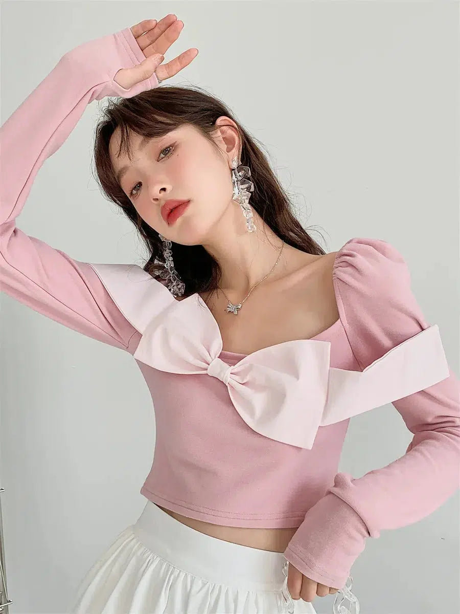 Stylish Work Outfits, Outfit Summer Ideas Puff Shoulder Bow Crop Top