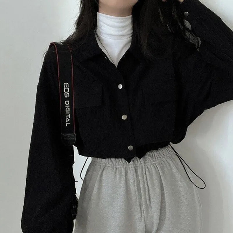 Stylish Work Outfits, Outfit Summer Ideas Puff Sleeved Corduroy Crop Shirt Stylish Work Outfits, Outfit Summer Ideas Puff Sleeved Corduroy Crop Shirt