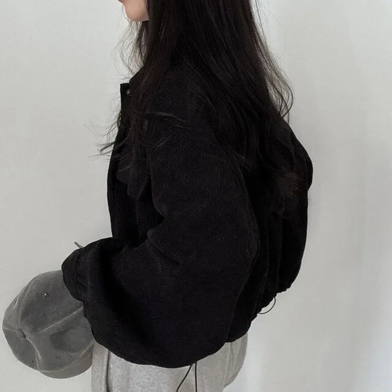 Stylish Work Outfits, Outfit Summer Ideas Puff Sleeved Corduroy Crop Shirt Stylish Work Outfits, Outfit Summer Ideas Puff Sleeved Corduroy Crop Shirt