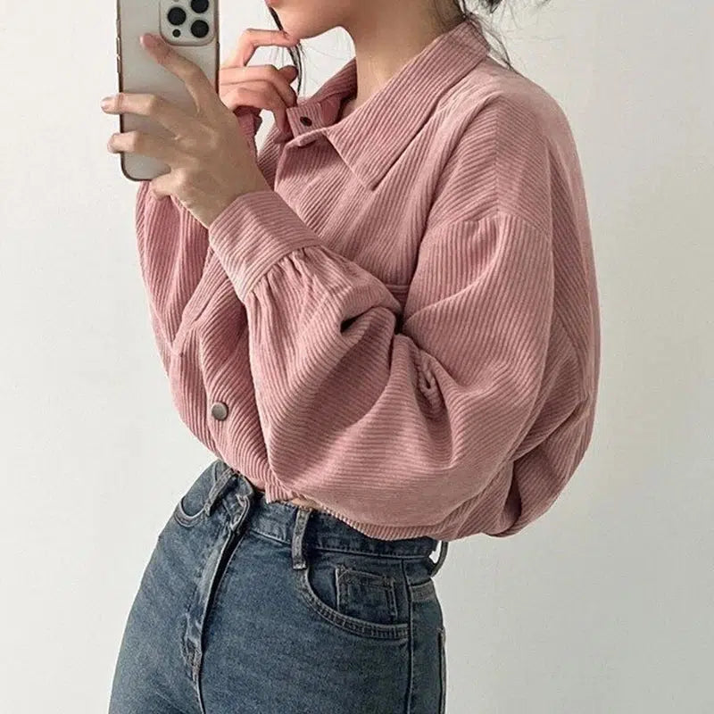 Stylish Work Outfits, Outfit Summer Ideas Puff Sleeved Corduroy Crop Shirt Stylish Work Outfits, Outfit Summer Ideas Puff Sleeved Corduroy Crop Shirt